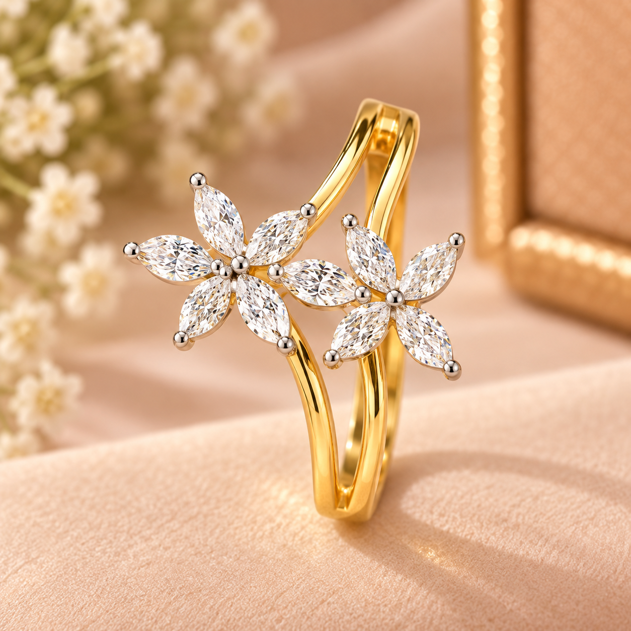 Gold Floral Diamond Ring